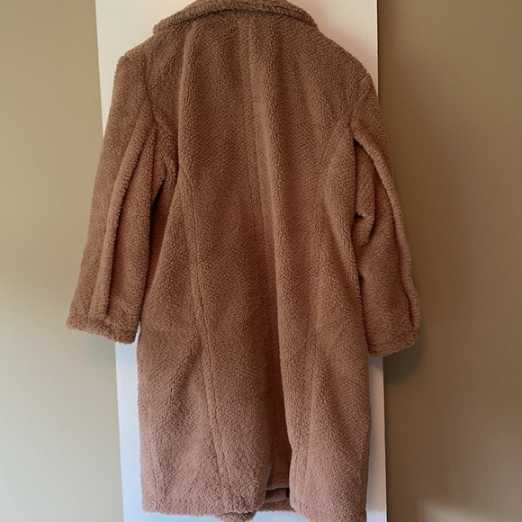 Mauve Urban Outfitters Teddy Pea Coat Long Faux Fur jacket longline fuzzy Sherpa - Picture 4 of 4